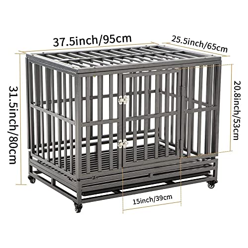 KELIXU Large Dog Cage with Double Doors & Lockable Wheels