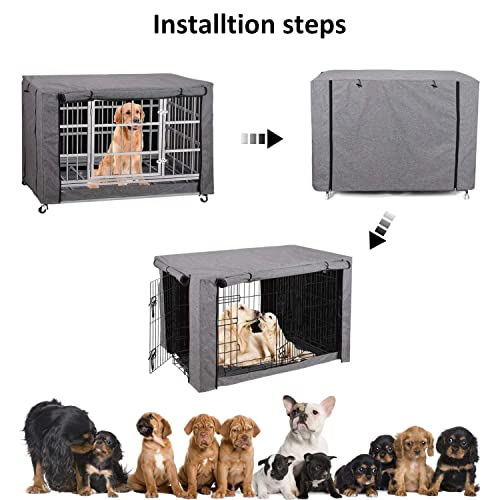 Large Dog Cage Cover, Grey Windproof Kennel Cover
