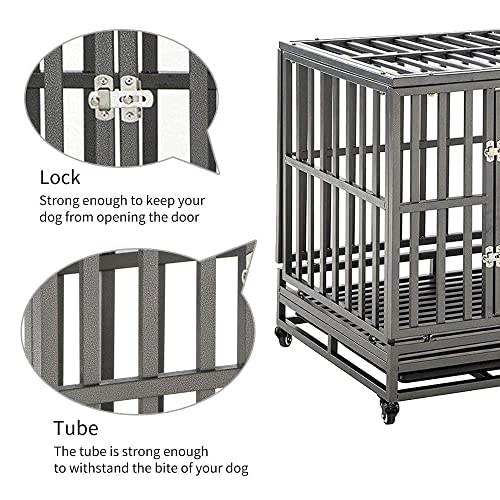 KELIXU Large Dog Cage with Double Doors & Lockable Wheels
