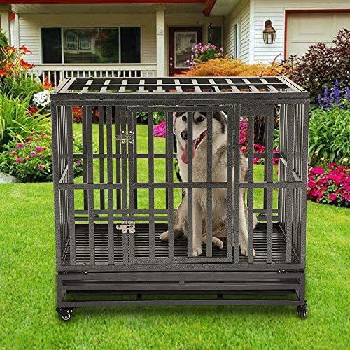 KELIXU Large Dog Cage with Double Doors & Lockable Wheels
