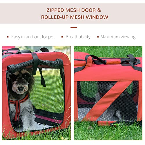 PawHut Portable Dog Crate 23" Medium Red