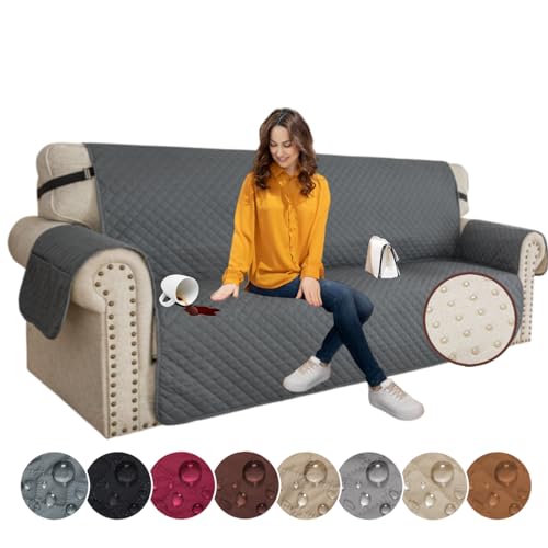 Waterproof Quilted Sofa Cover with Pockets & Straps