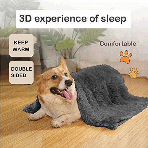 Plush Pet Blanket - Soft Fluffy Mat for Dogs & Cats (Grey, S:22x14 inch)