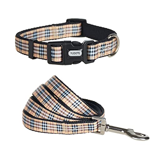 YUDOTE Plaid Dog Collar and Lead Set: British Style