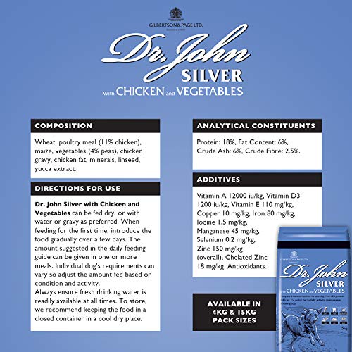 Dr John Silver Dog Food - Chicken with Vegetables - Complete Biscuits - Senior and Adult