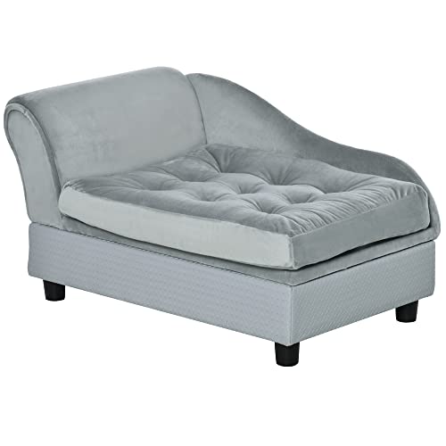 PawHut Dog Sofa with Storage - Light Grey