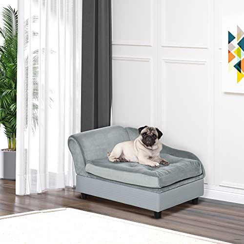 PawHut Dog Sofa with Storage - Light Grey