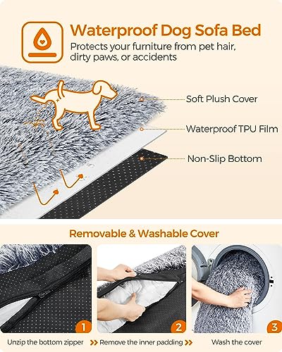 FluffyHug Dog Sofa Bed for Large Dogs, Grey Ombré