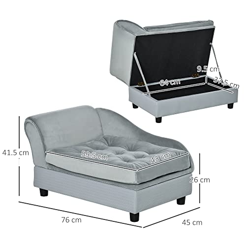 PawHut Dog Sofa with Storage - Light Grey