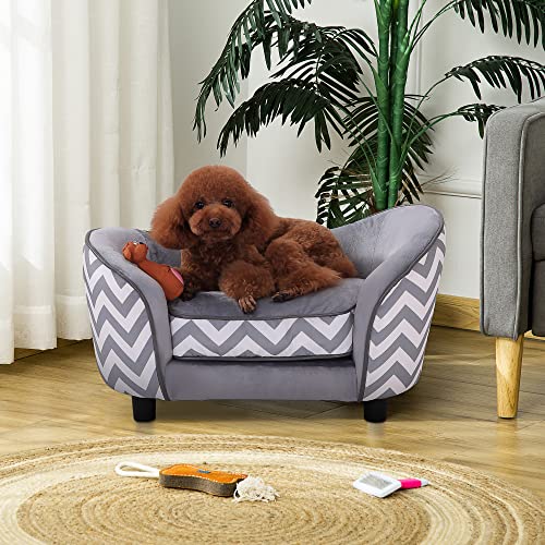 Pawhut Deluxe Plush Fur Pet Sofa Couch (Grey)