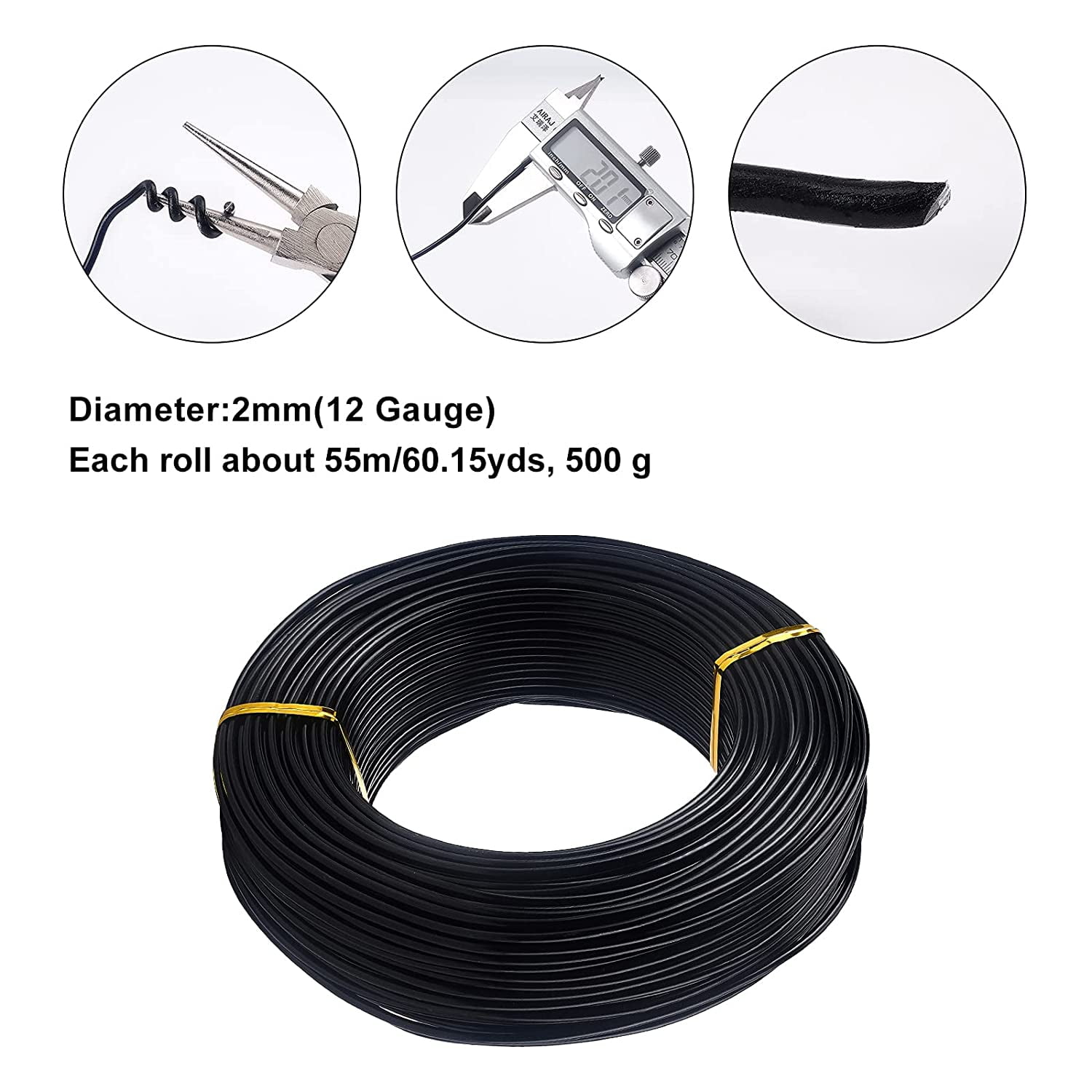 Black Aluminum Modelling Wire 2mm - 55m Roll