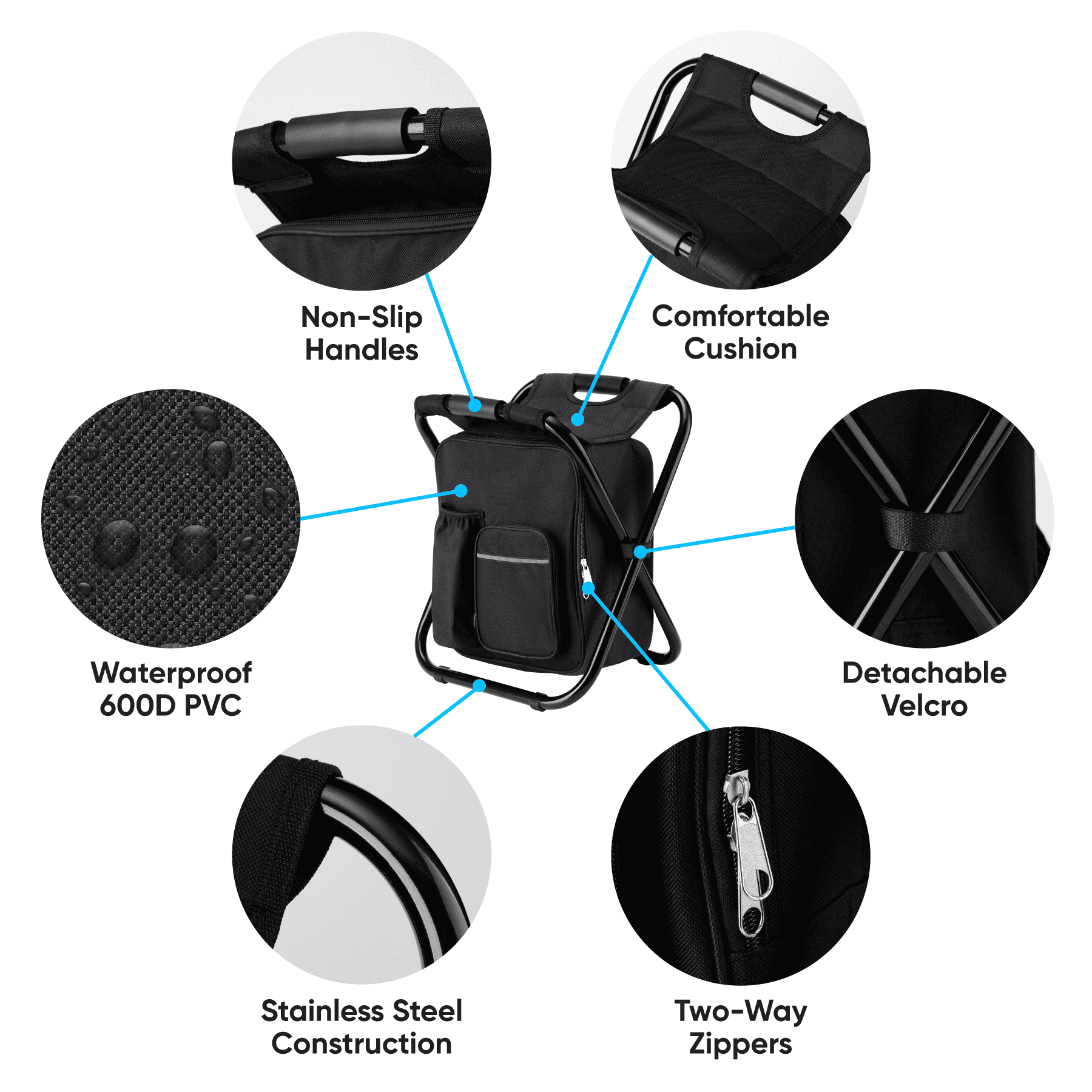 PowerLix Folding Camping Backpack Stool, Portable Chair for Outdoors