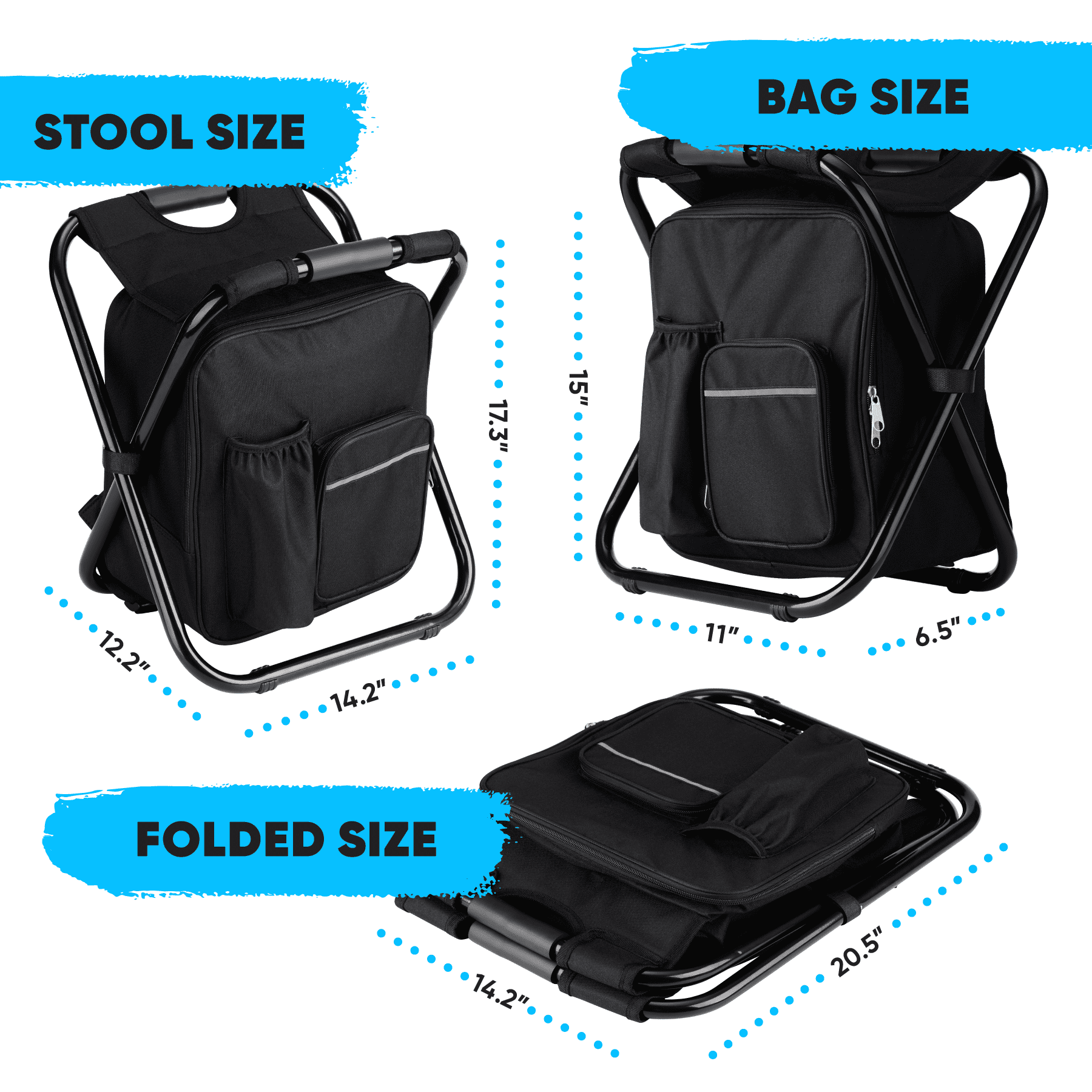 PowerLix Folding Camping Backpack Stool, Portable Chair for Outdoors