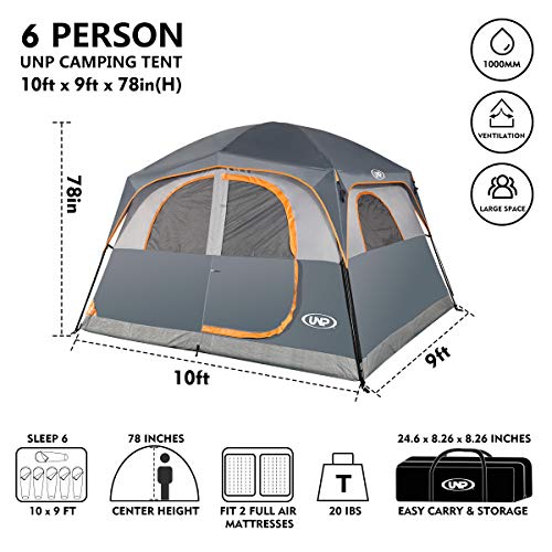 UNP 6 Person Waterproof Windproof Double Layer Camping Tent
