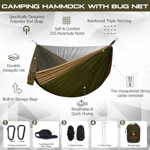 Portable Camping Hammock with Mosquito Net and Tree Straps
