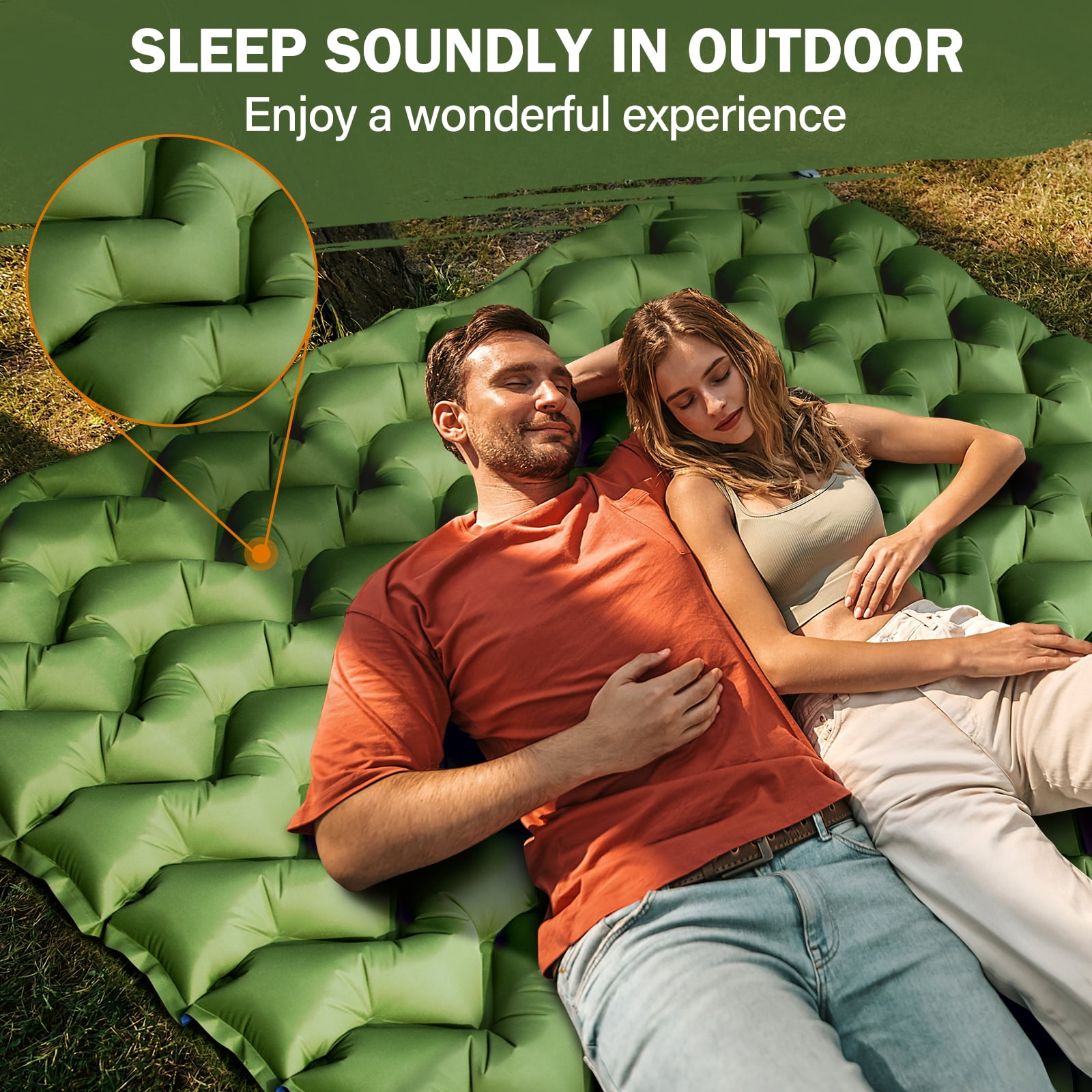 Inflatable Double Sleeping Pad with Pillow for Camping