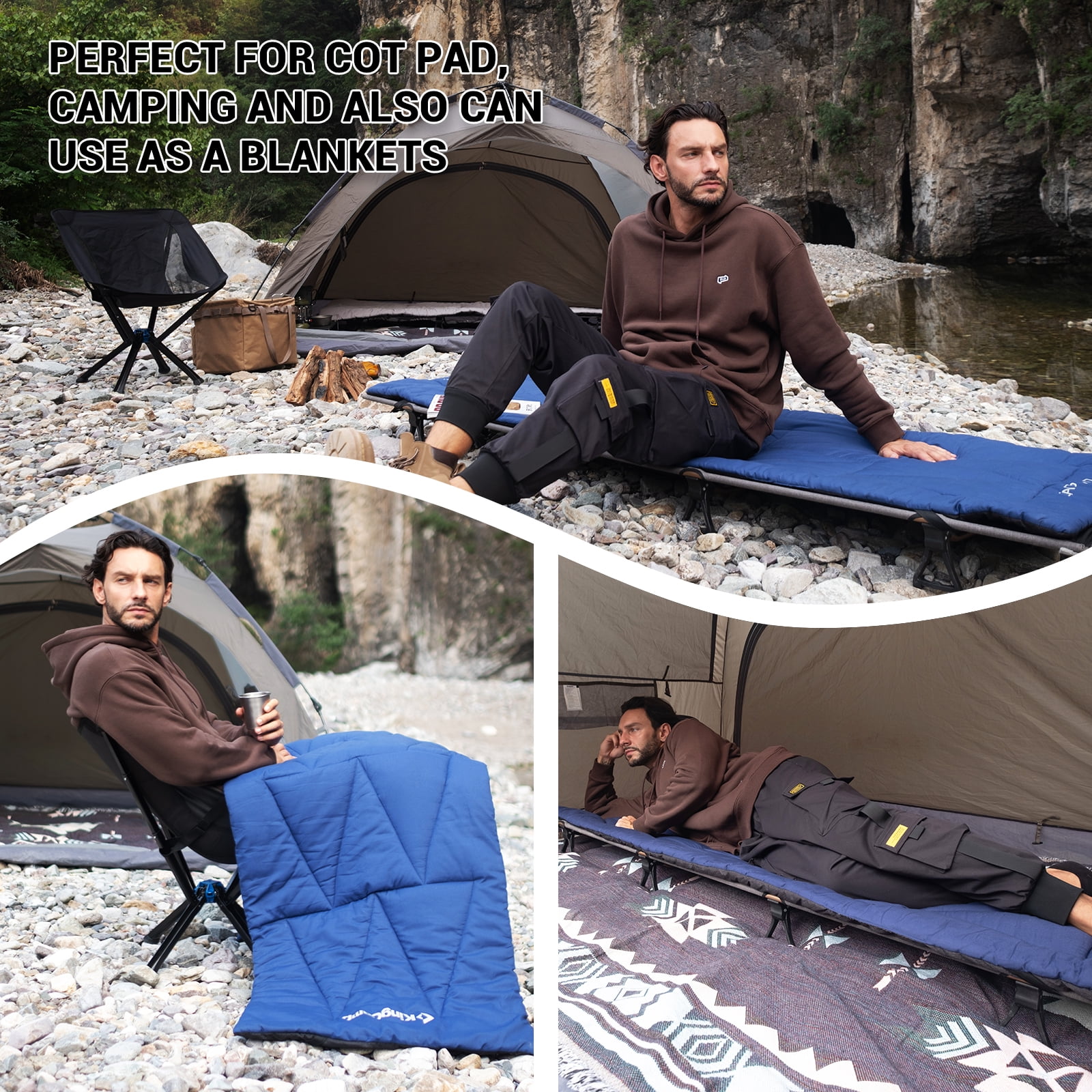 KingCamp Non-Slip Camping Sleeping Pad, Lightweight Navy, 74.8"L x 25.2"W