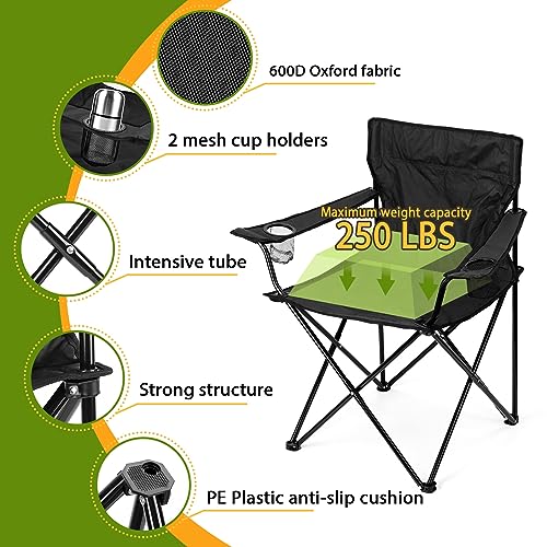 3-Pack Folding Camping Chair Set with Table, Black/Grey