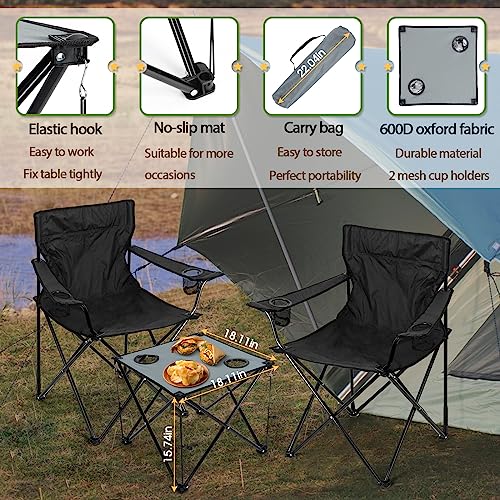 3-Pack Folding Camping Chair Set with Table, Black/Grey
