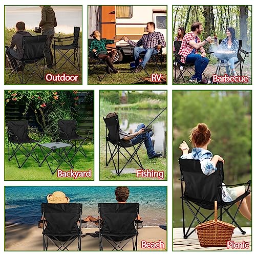 3-Pack Folding Camping Chair Set with Table, Black/Grey