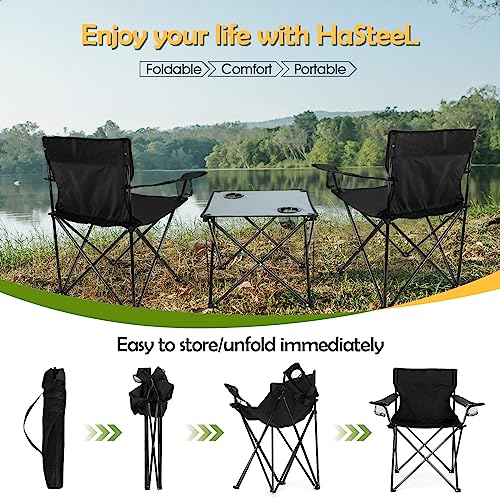 3-Pack Folding Camping Chair Set with Table, Black/Grey