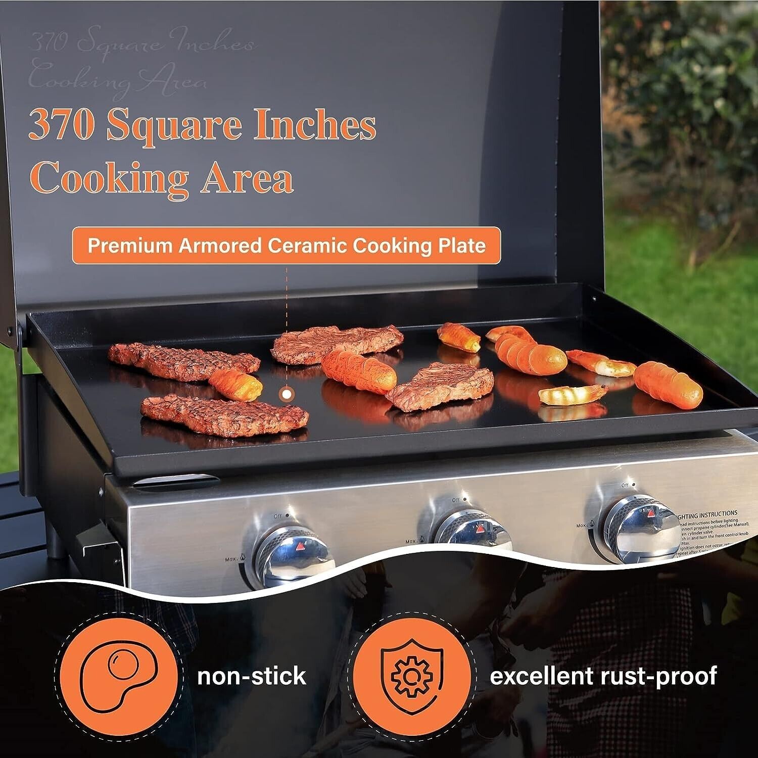 Portable 3-Burner Propane Gas Camping Griddle Flat Grill