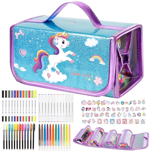 99PCS Unicorn Markers in Glittery Case, Kids Drawing Set