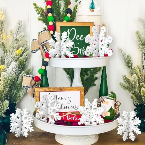 Snowflake Christmas Table Decorations Set - White Wooden