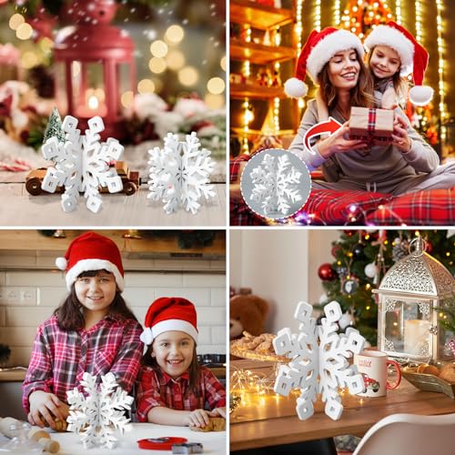 Snowflake Christmas Table Decorations Set - White Wooden