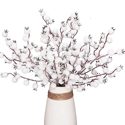 Christmas Snowy White Berry Picks Stems - Set of 12