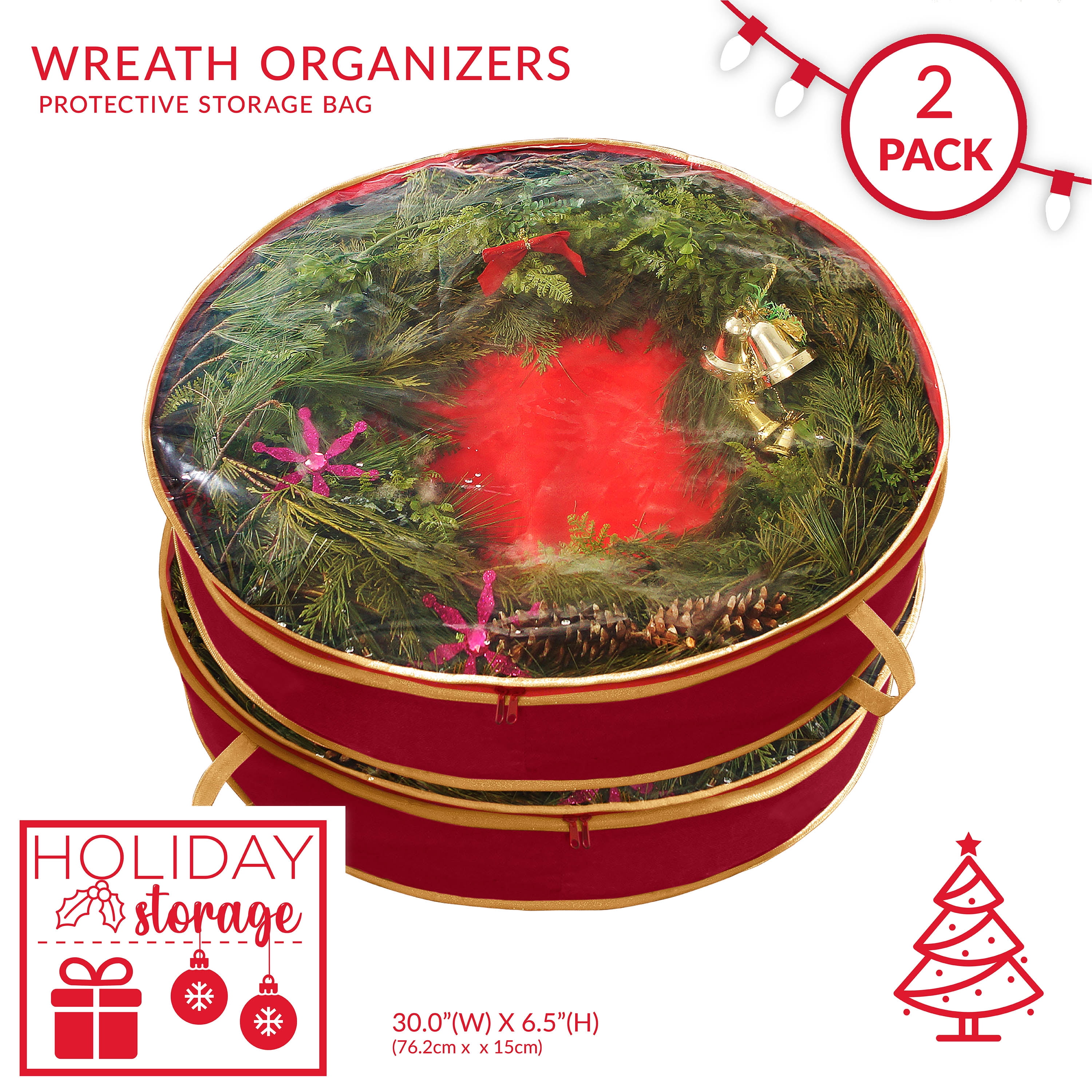 Simplify 2 Pack 30" Christmas Holiday Wreath Bag, Red Nonwoven