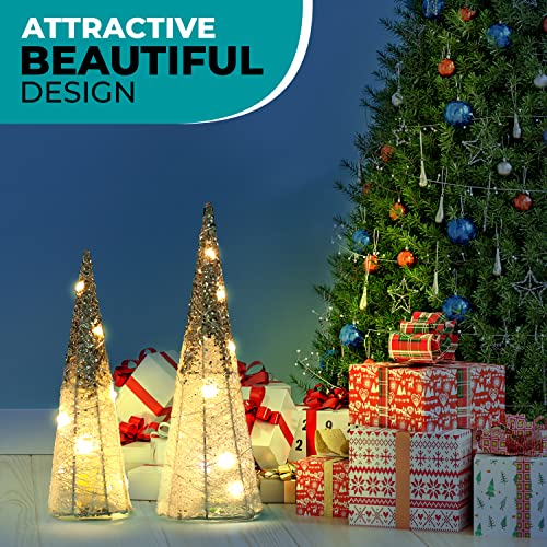 Lighted Christmas Tree Table Decor, White and Gold