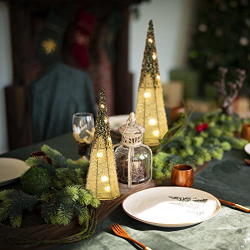 Lighted Christmas Tree Table Decor, White and Gold