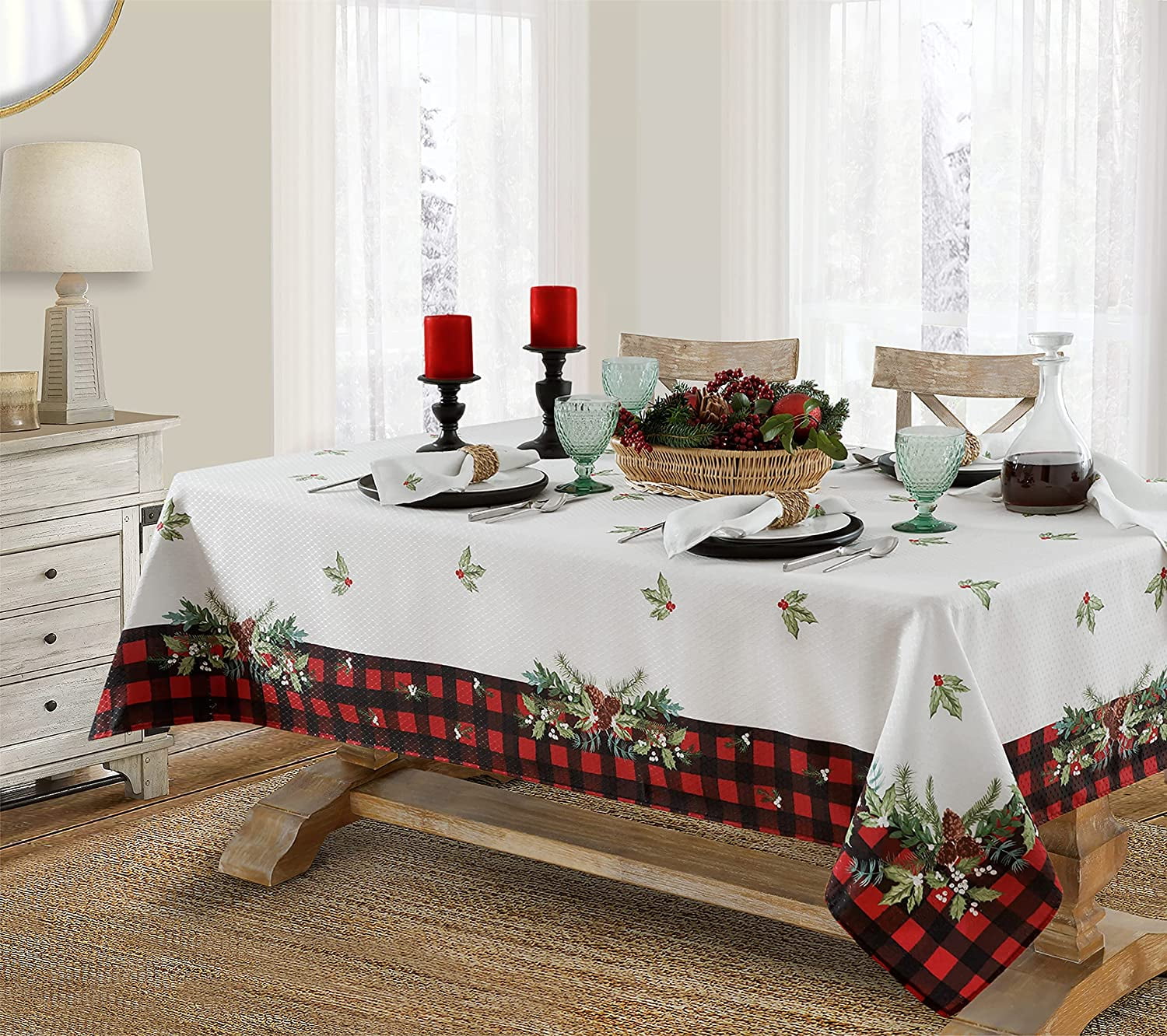 Christmas Placemats Set with Garland Border