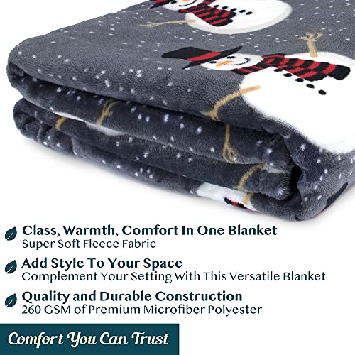 Grey Snowman Christmas Fleece Throw Blanket