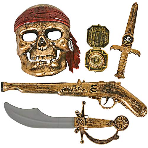 ArtCreativity Pirate Play Set for Kids, 5PC Playset with Plastic Sword, Pistol, Dagger, Compass, and Mask, Pirate Halloween Costume Accessories and Photo Booth Props, Fun Pretend Play Set