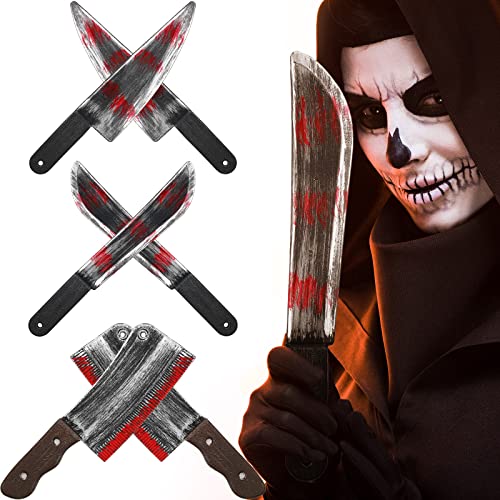 6 Pcs Halloween Knife Plastic Machete Knife Prop Realistic Fake Knife Halloween Knife Toy Cosplay Knives for Cosplay Halloween Party Costume Accessory(Classic Style)