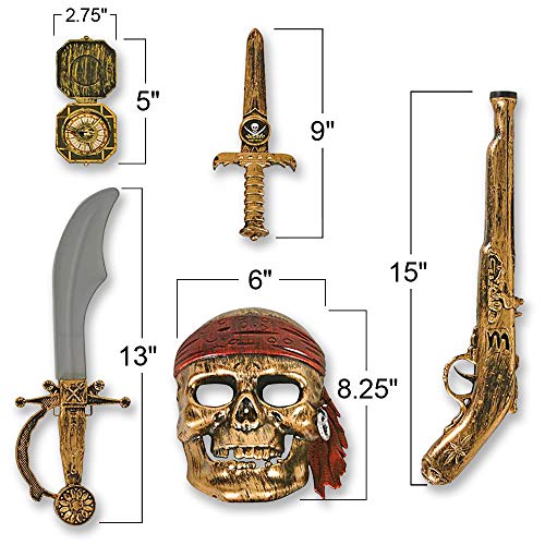 ArtCreativity Pirate Play Set for Kids, 5PC Playset with Plastic Sword, Pistol, Dagger, Compass, and Mask, Pirate Halloween Costume Accessories and Photo Booth Props, Fun Pretend Play Set