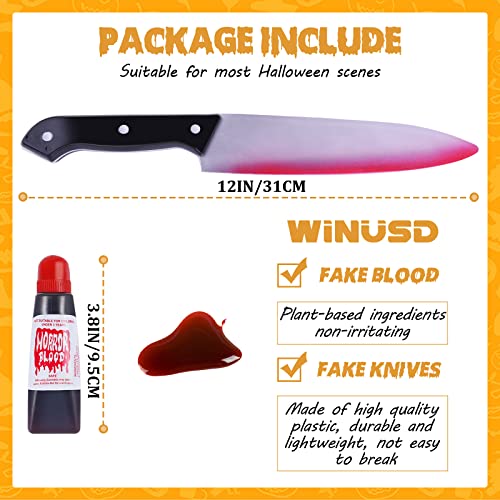WINUSD 2PCS Halloween Costume Knife Prop Set, Fake Knife and Fake Blood, Bloody Knife Prop, Halloween Scream Costume Decorations for Accessory April Fool's Day Prank Gifts