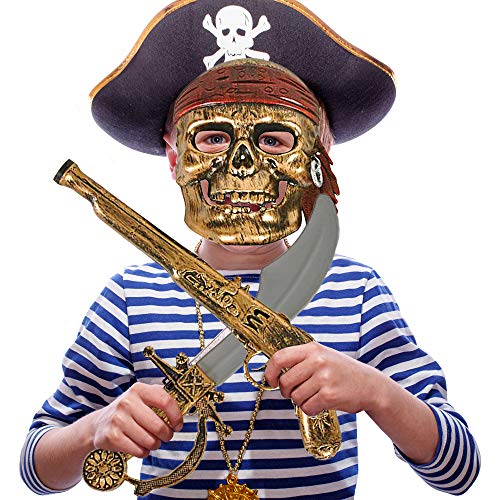 ArtCreativity Pirate Play Set for Kids, 5PC Playset with Plastic Sword, Pistol, Dagger, Compass, and Mask, Pirate Halloween Costume Accessories and Photo Booth Props, Fun Pretend Play Set