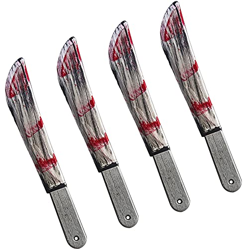 Haconba 4 Pieces Halloween Bloody Butcher Knife Fake Bleeding Knife Prop Realistic Machete for Halloween Party Decoration Cosplay Prop Horror Zombie Costume Accessory