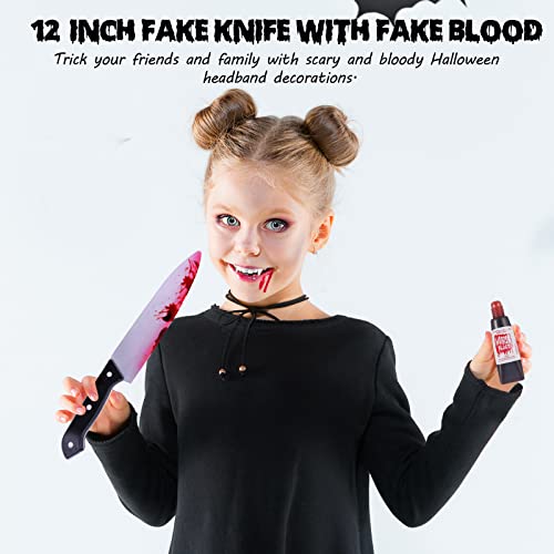 WINUSD 2PCS Halloween Costume Knife Prop Set, Fake Knife and Fake Blood, Bloody Knife Prop, Halloween Scream Costume Decorations for Accessory April Fool's Day Prank Gifts