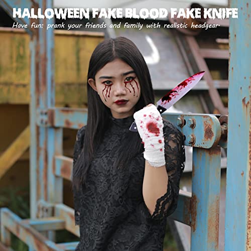WINUSD 2PCS Halloween Costume Knife Prop Set, Fake Knife and Fake Blood, Bloody Knife Prop, Halloween Scream Costume Decorations for Accessory April Fool's Day Prank Gifts