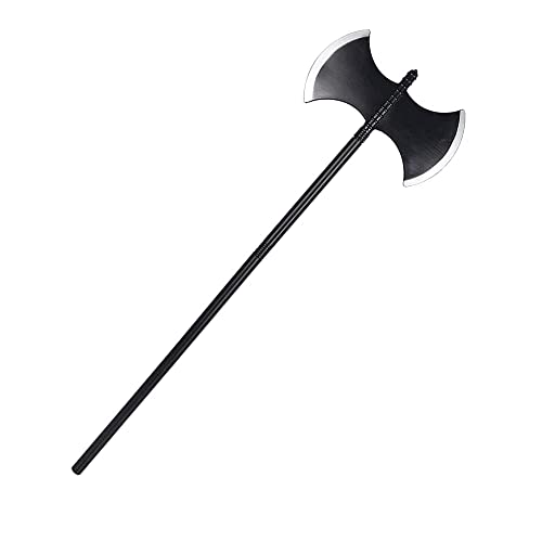 KEPATO Halloween Weapons Plastic Broad Axe Executioner's Axe Weapon Toys Prop Medieval Costume Battle Axe with Collapsible Handle Fake Double Blade
