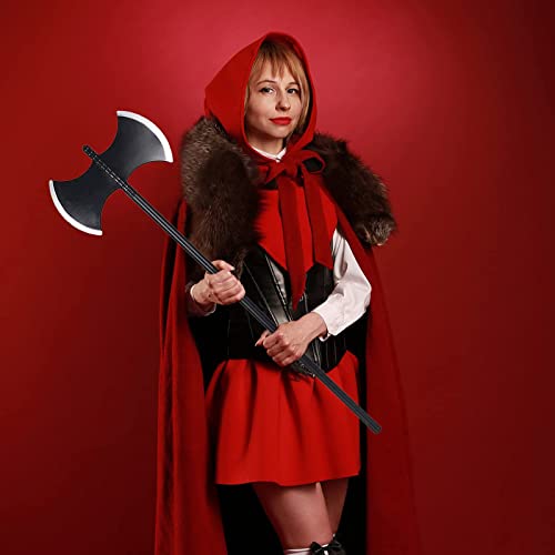 KEPATO Halloween Weapons Plastic Broad Axe Executioner's Axe Weapon Toys Prop Medieval Costume Battle Axe with Collapsible Handle Fake Double Blade