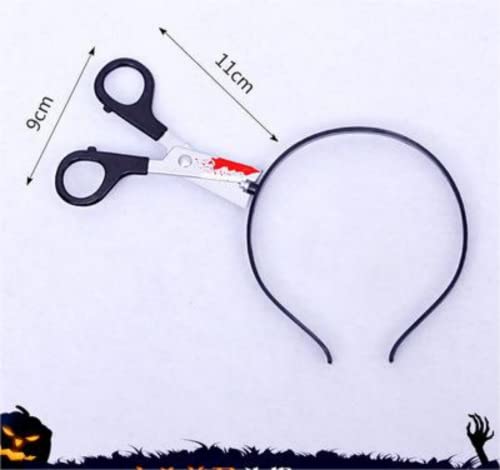 Halloween Costume Scary Weapon Headbands, 4 Packs Rubber Plastic Knife Axe Cleaver and Scissor Through Head, Zombie Accessories Makeup for Teen Men Women Adults Clearance Gifts