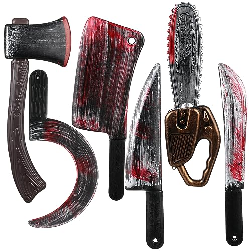 Hiboom 6 Pieces Halloween Knife Fake Knife Halloween Plastic Machete Toy Halloween Sickle Weapon Scream Knife Halloween Realistic Prank Props for Cosplay Halloween Party Costume Accessory