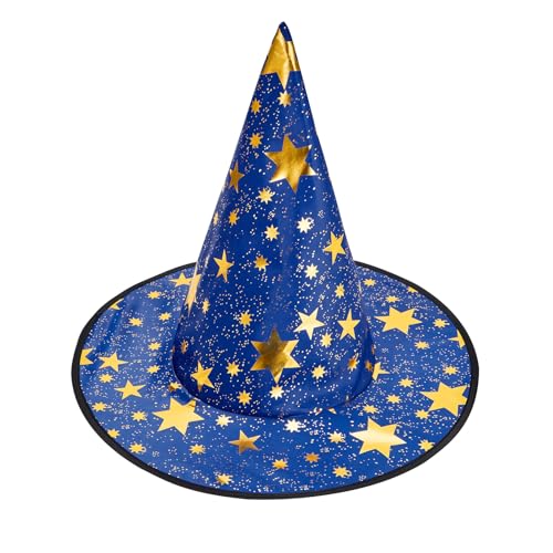 Century Star Witch Hat for Women Halloween Wizard Hat with Gold Star Party Hats for Adults Halloween Costume Accessories Z Black & Blue One Size