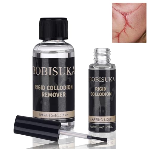 BOBISUKA Rigid Collodion 8ml with Brush & Remover 30ml Makeup Kit Scarring Liquid For Special Effects Makeup Set, Pro Realistic SFX Scar Makeup for Halloween Cosplay Costume Theater Film Stage