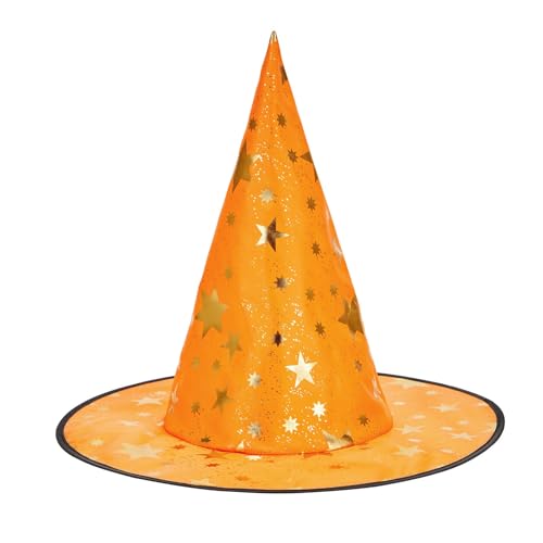 Century Star Kids Witch Hat Star Printing Wizard Hat for Boys Girls Halloween Hat Cosplay Party Decorations Orange One Size